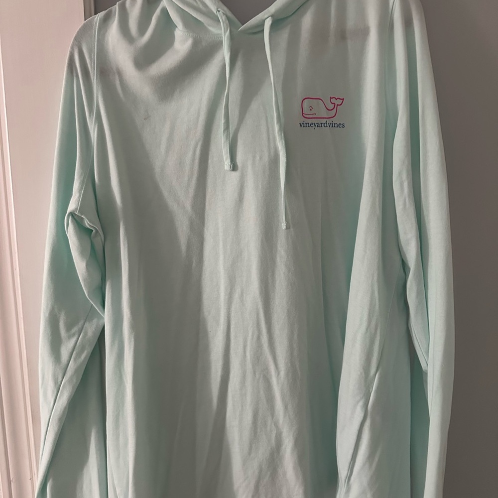Vineyard Vines Aqua Hoodie with Pink Logo xl